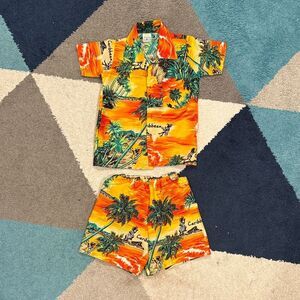 Tropical Kids beachwear/pyjamas Set - Orange and Green